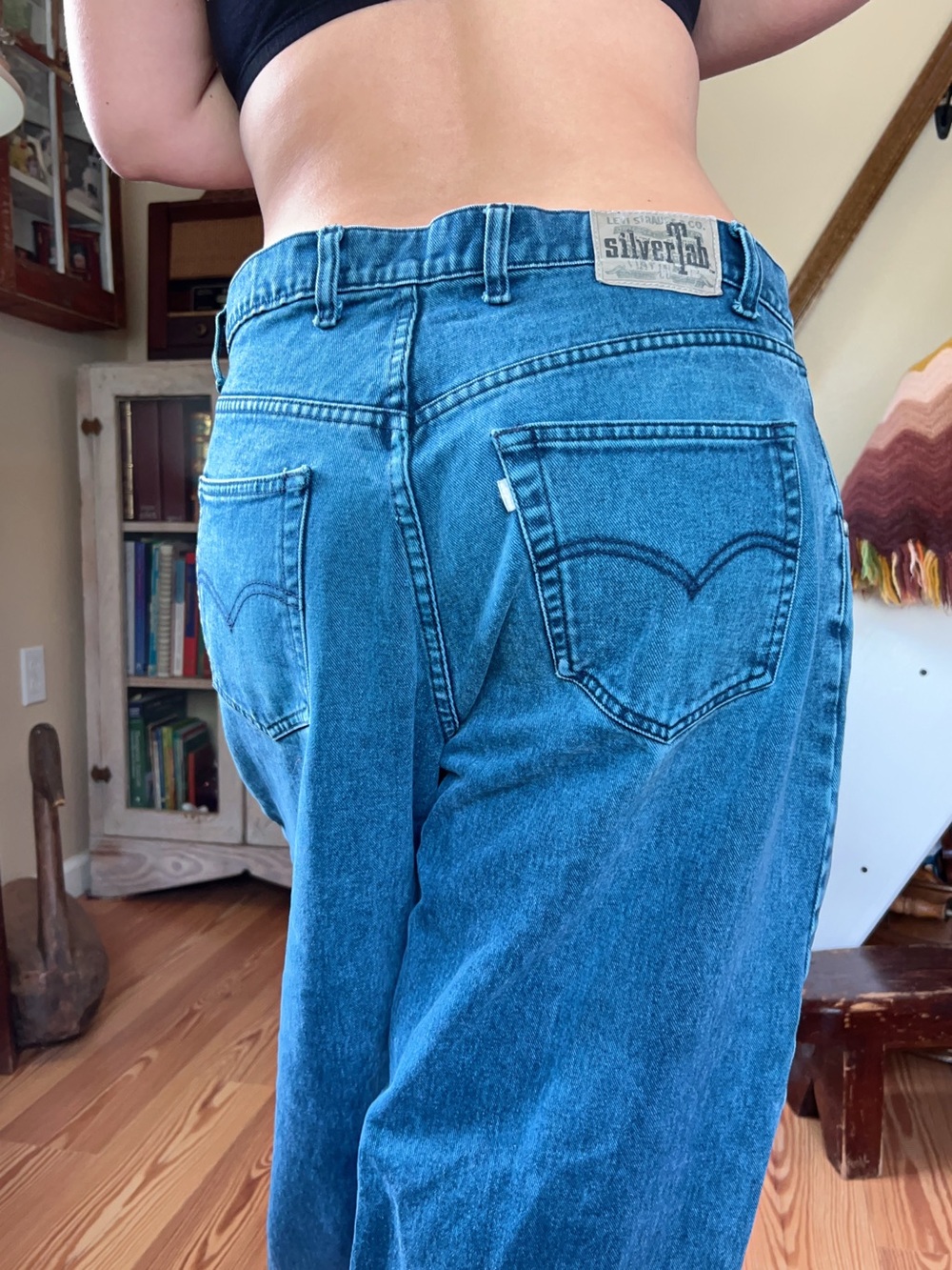 Vintage 90s Silver Tab Levi's Baggy Denim Jeans Teal Blue Purple tag 38 x 30 - Picture 9 of 15